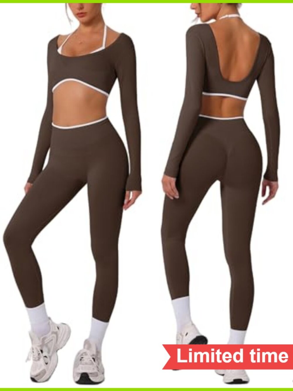 Seamless Long Sleeve Crop Top High Waist Leggings 2 Piece Yoga Workout Set